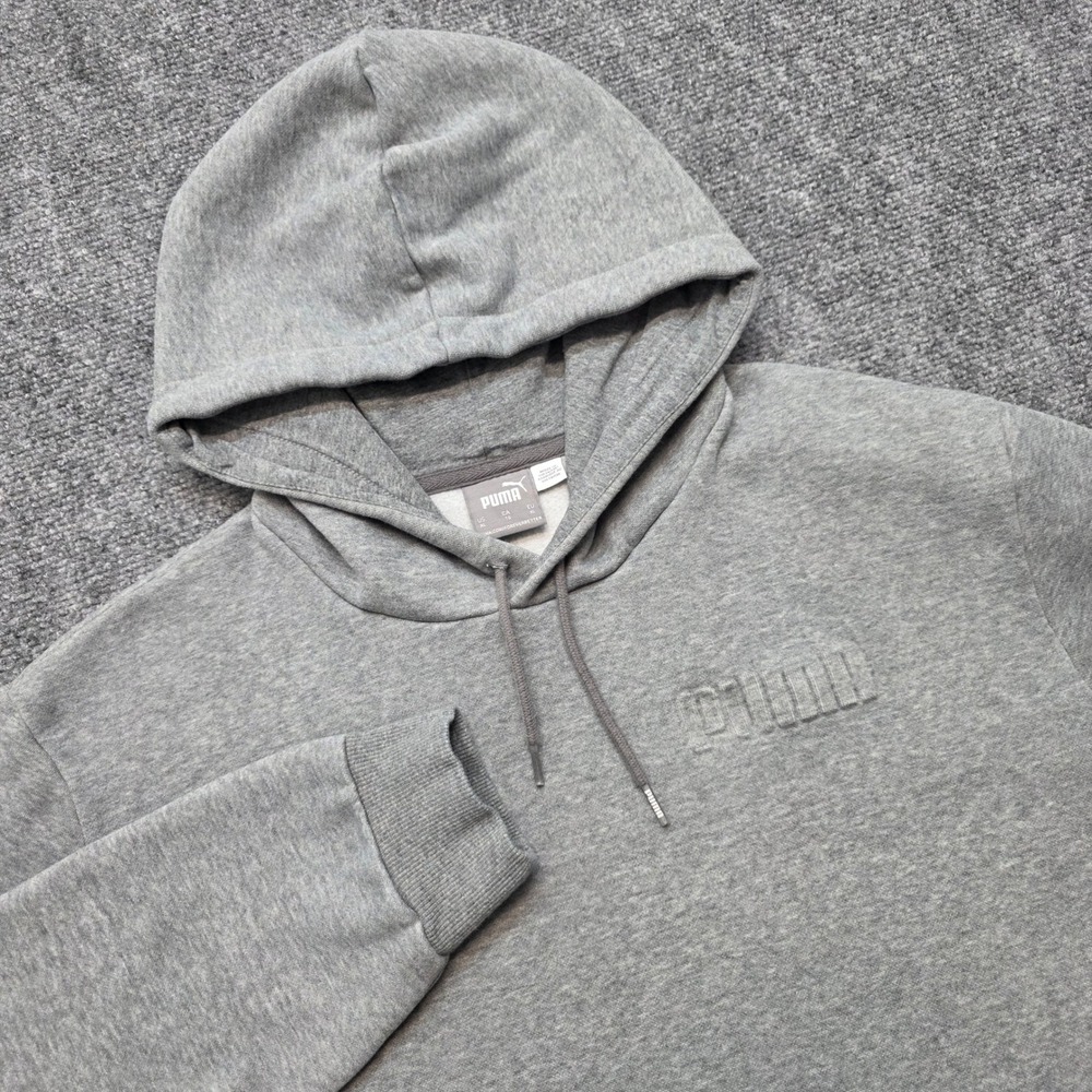 Puma Men's XL Gray Heather Embossed Big Logo Athletic Fleece Hoodie Sweatshirt